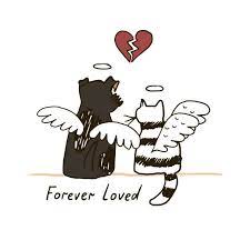 Forever Loved image of broken heart and a dog angel and cat angel with wings